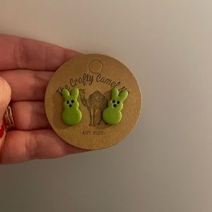 Handmade Polymer Clay Lime Green Peeps Inspired Bunny Easter Earrings